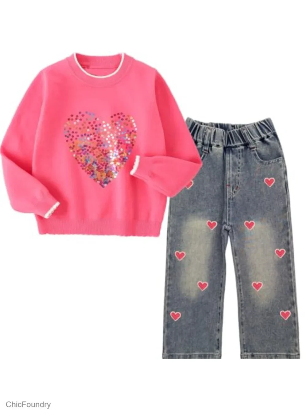 Big Girl 2pc Knit Turtleneck Sweater & Jeans Set Fall Winter